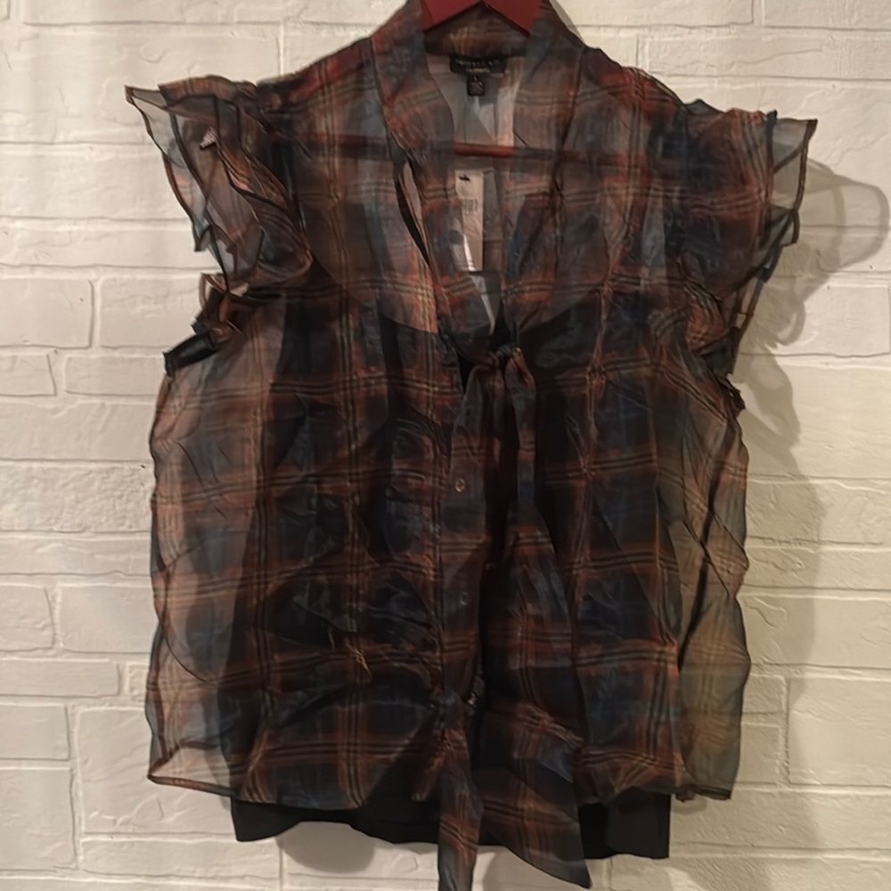 Anthropologie Sheer plaid blouse